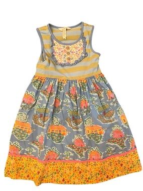 Matilda Jane Striped Yellow & Gray Floral Patch Kids Dress